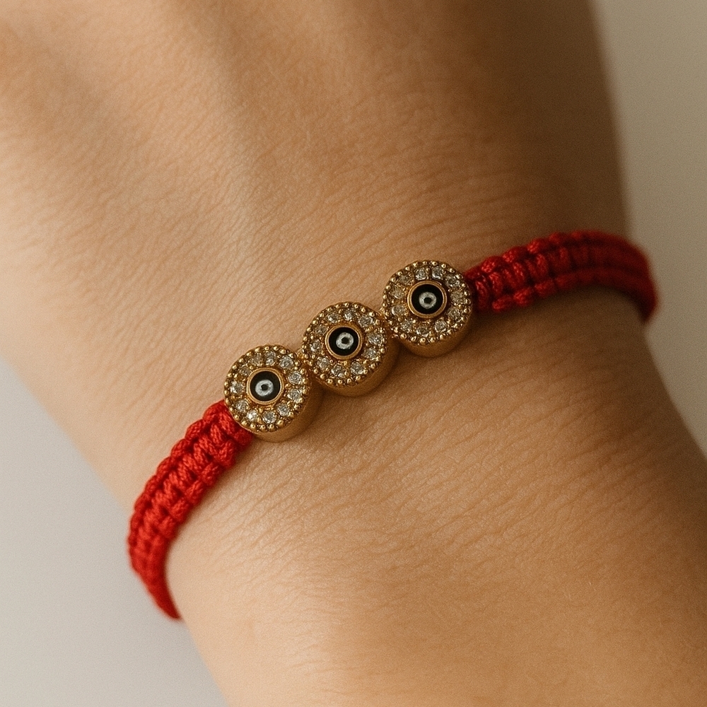 Elegant Gold and Red Evil Eye Braided Bracelet New